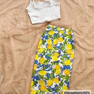 Bright Lemon Print Midi Skirt - White/Yellow/Blue
